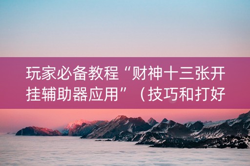 玩家必备教程“财神十三张开挂辅助器应用”（技巧和打好牌方法)