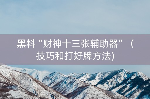 黑料“财神十三张辅助器”（技巧和打好牌方法)