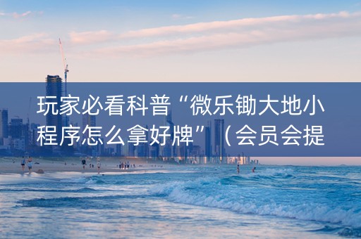 玩家必看科普“微乐锄大地小程序怎么拿好牌”（会员会提高胜率吗)
