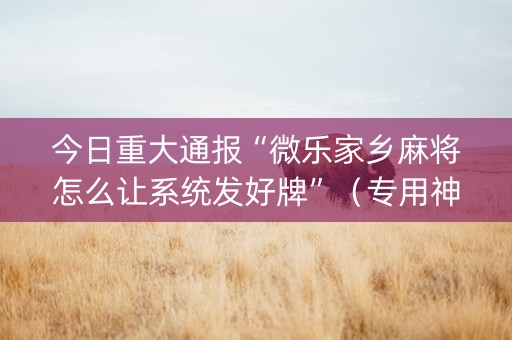 今日重大通报“微乐家乡麻将怎么让系统发好牌”（专用神器)