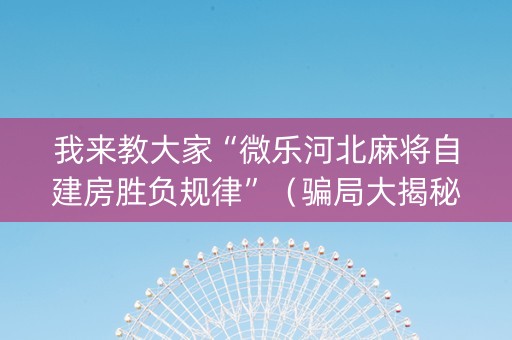 我来教大家“微乐河北麻将自建房胜负规律”（骗局大揭秘)