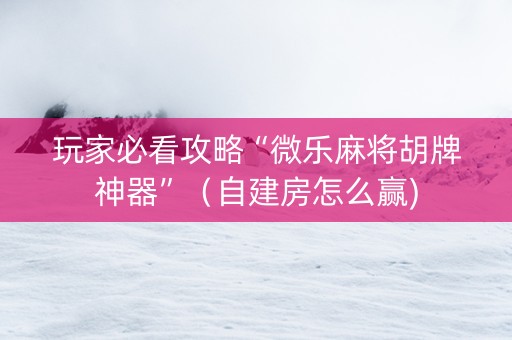 玩家必看攻略“微乐麻将胡牌神器”（自建房怎么赢)