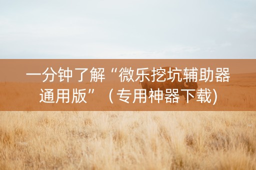 一分钟了解“微乐挖坑辅助器通用版”（专用神器下载)