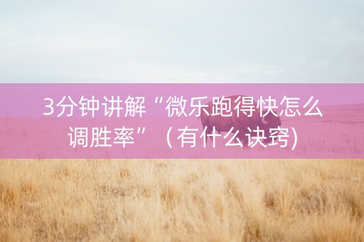3分钟讲解“微乐跑得快怎么调胜率”（有什么诀窍)