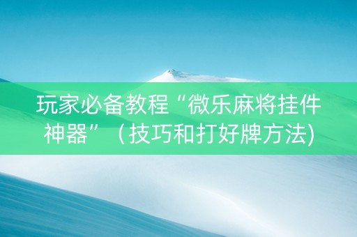 玩家必备教程“微乐麻将挂件神器”（技巧和打好牌方法)