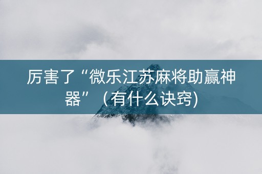 厉害了“微乐江苏麻将助赢神器”（有什么诀窍)
