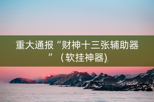 重大通报“财神十三张辅助器”（软挂神器)