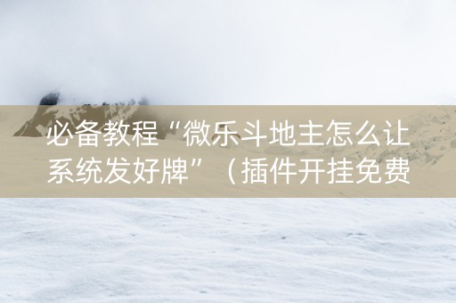 必备教程“微乐斗地主怎么让系统发好牌”（插件开挂免费AI)