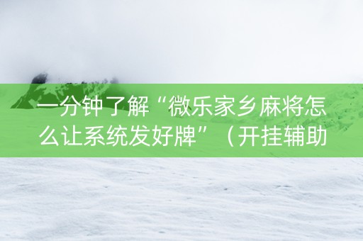 一分钟了解“微乐家乡麻将怎么让系统发好牌”（开挂辅助器插件)