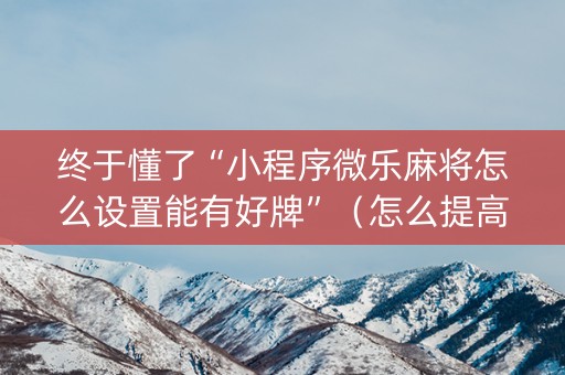终于懂了“小程序微乐麻将怎么设置能有好牌”（怎么提高胜率)