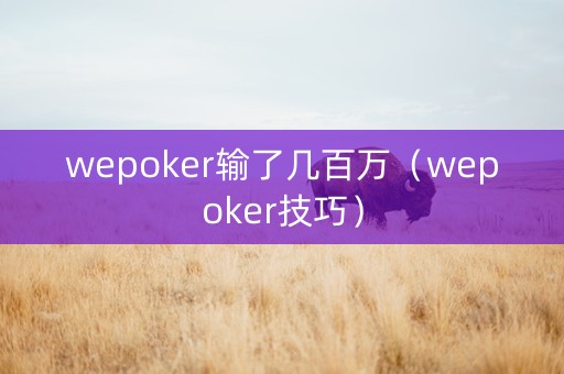 wepoker输了几百万（wepoker技巧）