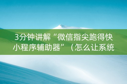 3分钟讲解“微信指尖跑得快小程序辅助器”（怎么让系统给你发好牌)