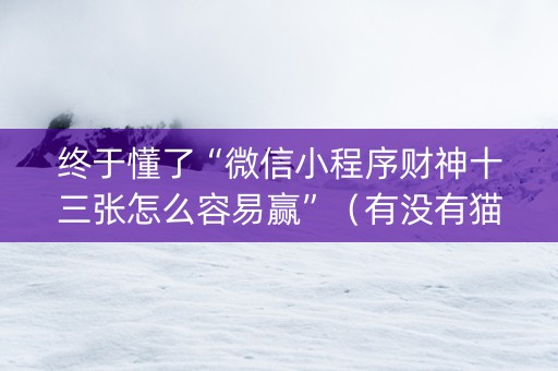终于懂了“微信小程序财神十三张怎么容易赢”（有没有猫腻)