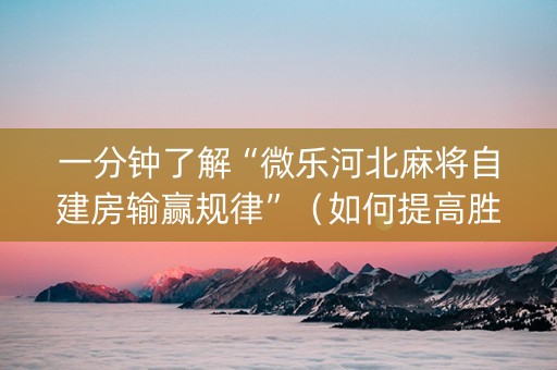 一分钟了解“微乐河北麻将自建房输赢规律”（如何提高胜率)