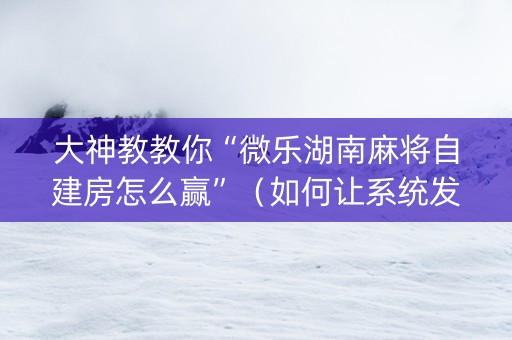 大神教教你“微乐湖南麻将自建房怎么赢”（如何让系统发好牌)
