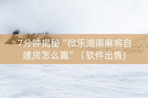 7分钟揭秘“微乐湖南麻将自建房怎么赢”（软件出售)