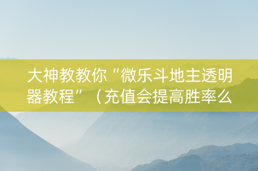 大神教教你“微乐斗地主透明器教程”（充值会提高胜率么)