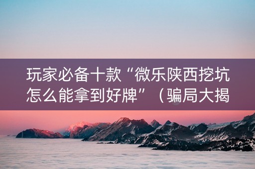 玩家必备十款“微乐陕西挖坑怎么能拿到好牌”（骗局大揭秘)