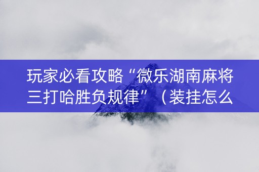 玩家必看攻略“微乐湖南麻将三打哈胜负规律”（装挂怎么安装)
