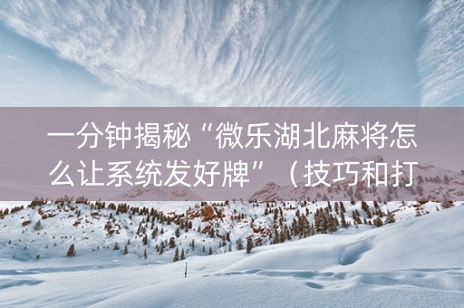一分钟揭秘“微乐湖北麻将怎么让系统发好牌”（技巧和打好牌方法)