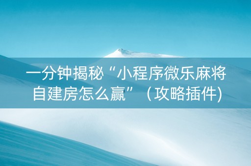 一分钟揭秘“小程序微乐麻将自建房怎么赢”（攻略插件)