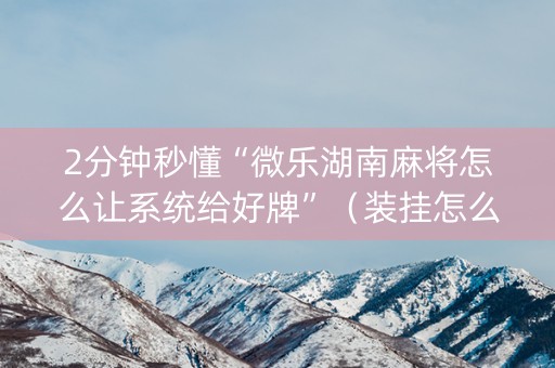 2分钟秒懂“微乐湖南麻将怎么让系统给好牌”（装挂怎么安装)