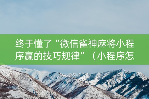 终于懂了“微信雀神麻将小程序赢的技巧规律”（小程序怎么才会赢)