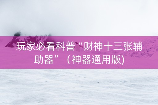 玩家必看科普“财神十三张辅助器”（神器通用版)