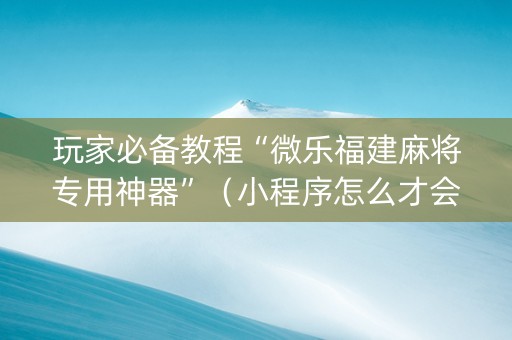 玩家必备教程“微乐福建麻将专用神器”（小程序怎么才会赢)
