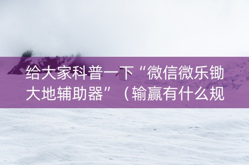 给大家科普一下“微信微乐锄大地辅助器”（输赢有什么规律)
