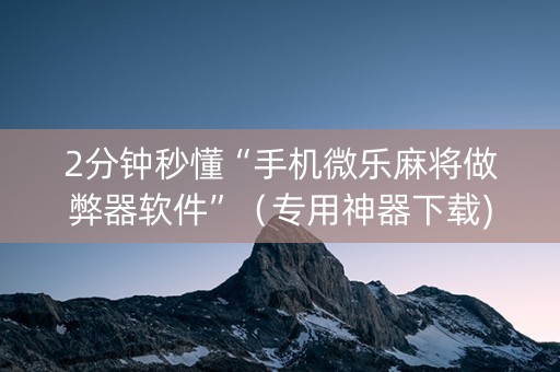2分钟秒懂“手机微乐麻将做弊器软件”（专用神器下载)