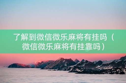 了解到微信微乐麻将有挂吗（微信微乐麻将有挂靠吗）