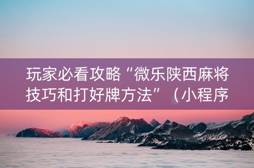 玩家必看攻略“微乐陕西麻将技巧和打好牌方法”（小程序辅助软件)
