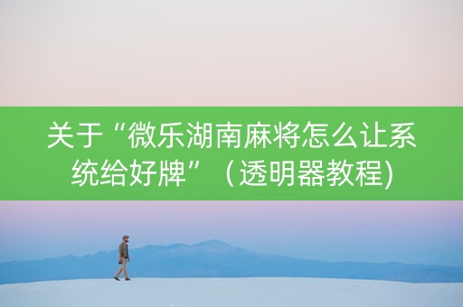 关于“微乐湖南麻将怎么让系统给好牌”（透明器教程)
