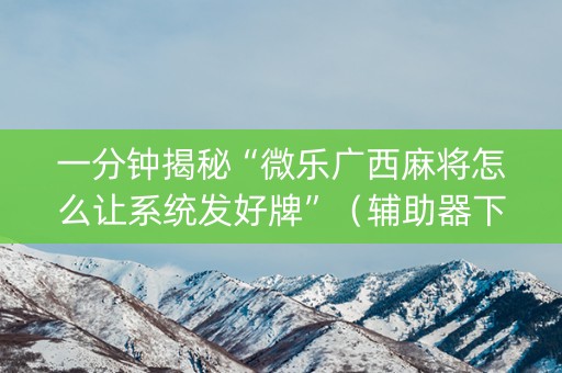 一分钟揭秘“微乐广西麻将怎么让系统发好牌”（辅助器下载)
