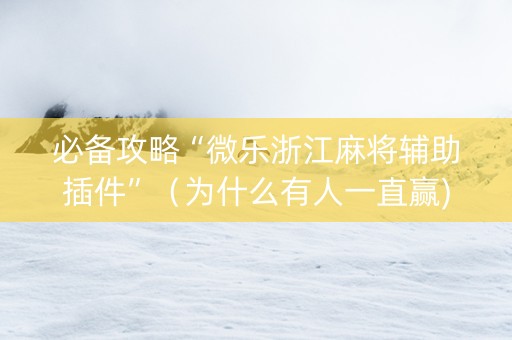 必备攻略“微乐浙江麻将辅助插件”（为什么有人一直赢)