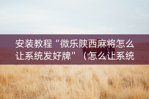 安装教程“微乐陕西麻将怎么让系统发好牌”（怎么让系统给自己好牌)