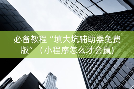 必备教程“填大坑辅助器免费版”（小程序怎么才会赢)