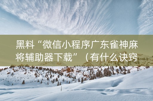 黑料“微信小程序广东雀神麻将辅助器下载”（有什么诀窍)