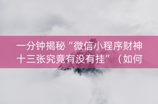 一分钟揭秘“微信小程序财神十三张究竟有没有挂”（如何提高胜率)