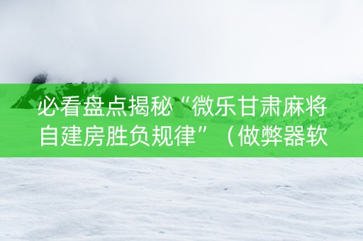 必看盘点揭秘“微乐甘肃麻将自建房胜负规律”（做弊器软件下载)