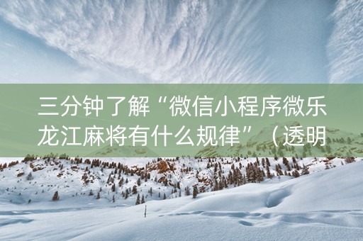 三分钟了解“微信小程序微乐龙江麻将有什么规律”（透明器教程)