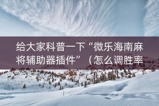 给大家科普一下“微乐海南麻将辅助器插件”（怎么调胜率)