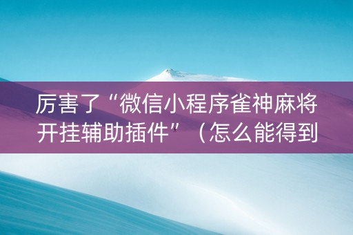 厉害了“微信小程序雀神麻将开挂辅助插件”（怎么能得到好牌)