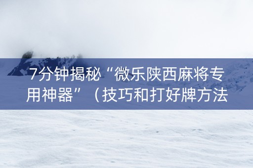 7分钟揭秘“微乐陕西麻将专用神器”（技巧和打好牌方法)