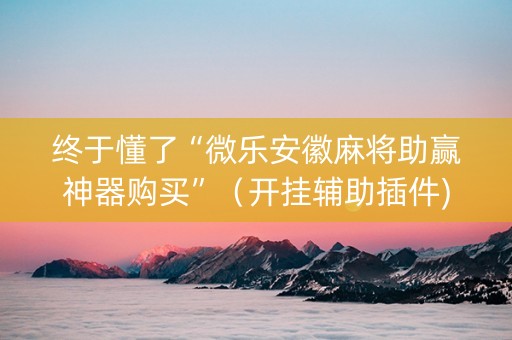 终于懂了“微乐安徽麻将助赢神器购买”（开挂辅助插件)