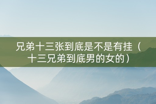 兄弟十三张到底是不是有挂（十三兄弟到底男的女的）
