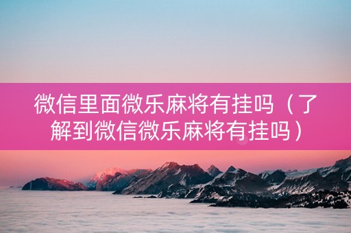 微信里面微乐麻将有挂吗（了解到微信微乐麻将有挂吗）