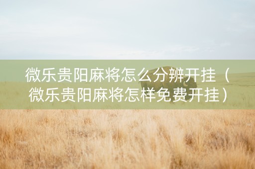微乐贵阳麻将怎么分辨开挂（微乐贵阳麻将怎样免费开挂）