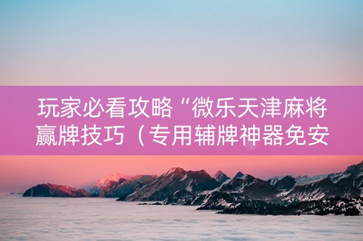 玩家必看攻略“微乐天津麻将赢牌技巧（专用辅牌神器免安装）
